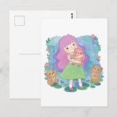Carte Postale Illustration nounours et fille (Devant / Derrière)