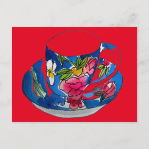 Carte Postale illustration originale de l'aquarelle Teacups vint