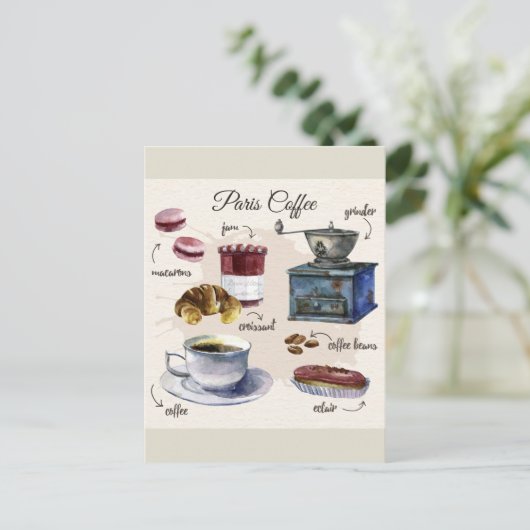 Carte Postale Illustration Paris café et pâtisseries (Debout devant)