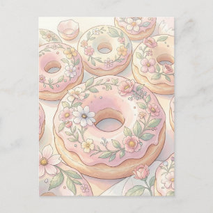 Carte Postale Illustration Pastel de Donuts Rose Floral