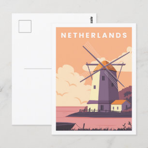 Carte Postale Illustration Pays-Bas Famous Travel Place