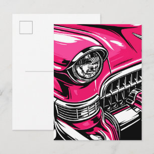 Carte Postale Illustration Pop Art Avant d'une voiture rétro ros
