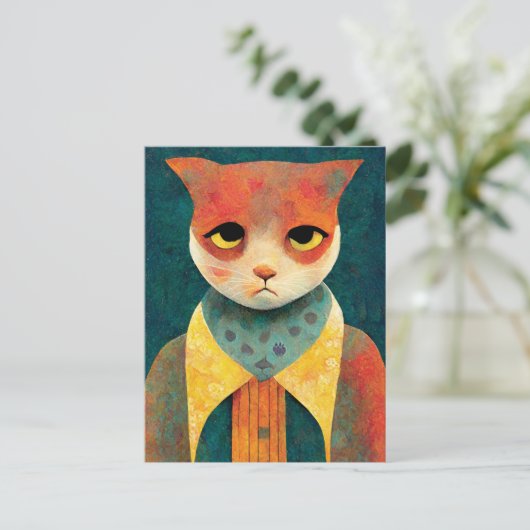 Carte Postale Illustration Portrait D'Un Triste Chat Ginger (Debout devant)