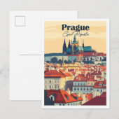 Carte Postale Illustration Prague Czech Art Travel Place (Devant / Derrière)