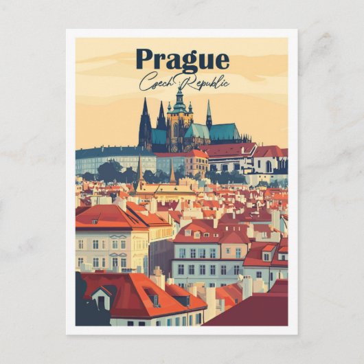 Carte Postale Illustration Prague Czech Art Travel Place (Devant)
