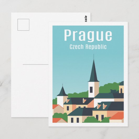 Carte Postale Illustration Prague Tchèque célèbre lieu de voyage (Devant / Derrière)
