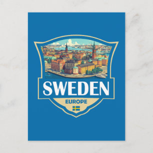 Carte Postale Illustration Rétro Badge de Suède