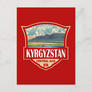 Carte Postale Illustration Rétro Badge Kirghizistan
