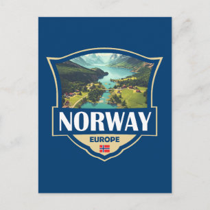 Carte Postale Illustration Rétro Badge Norvège