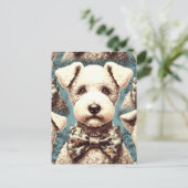 Carte Postale Illustration Retro Bedlington Terrier (Debout devant)