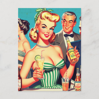 Carte Postale Illustration Retro Cocktail Party