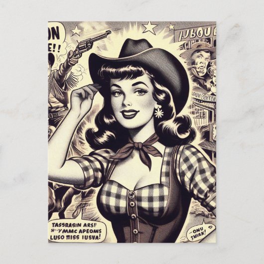 Carte Postale Illustration Retro Country Girl (Devant)