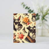 Carte Postale Illustration Retro Cute Schnauzer (Debout devant)