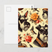 Carte Postale Illustration Retro Cute Schnauzer (Devant / Derrière)