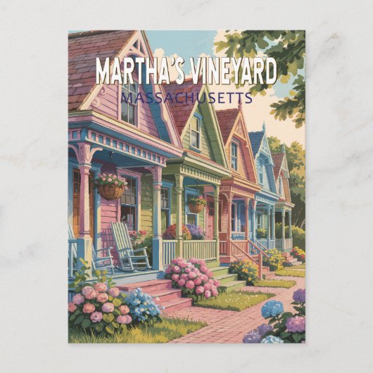 Carte Postale Illustration Rétro de Martha's Vineyard Massachuse (Devant)