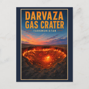 Carte Postale Illustration rétro du cratère de gaz de Darvaza au
