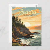 Carte Postale Illustration rétro du parc national d'Acadia (Devant / Derrière)