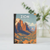 Carte Postale Illustration rétro du parc national de Zion (Debout devant)
