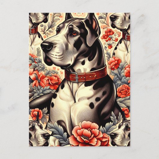 Carte Postale Illustration Retro Great Dane (Devant)