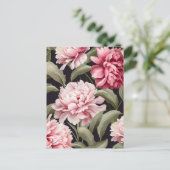 Carte Postale Illustration rose peony flowers with green leaves (Debout devant)