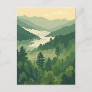 Carte Postale Illustration vectorielle de vallée forestière vert