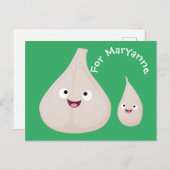 Carte Postale Illustration végétale de caricature à l'ail mignon (Devant / Derrière)