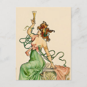 Carte Postale Illustration vintage Art Nouveau de la Dame du Cha