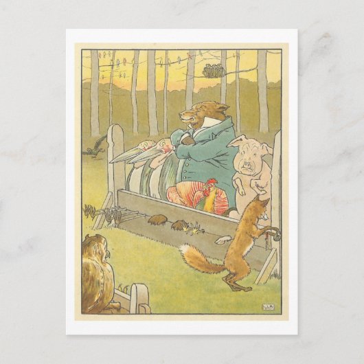 Carte Postale Illustration vintage avec animaux en Stock (Devant)