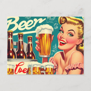 Carte Postale Illustration vintage Beer Girl