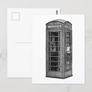 Carte Postale Illustration vintage British Phone Booth Travel Ro