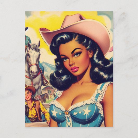Carte Postale Illustration vintage Country Girl (Devant)
