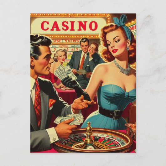 Carte Postale Illustration vintage Couple Casino (Devant)