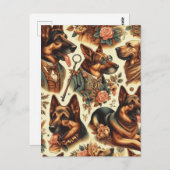 Carte Postale Illustration vintage de berger allemand (Devant / Derrière)