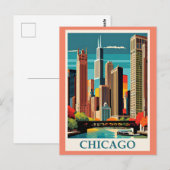 Carte Postale Illustration Vintage de Chicago (Devant / Derrière)