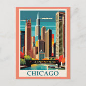 Carte Postale Illustration Vintage de Chicago (Devant)