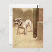 Carte Postale Illustration vintage de chiot Bulldog (Devant / Derrière)