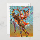 Carte Postale Illustration Vintage de la danse arlequin (Devant / Derrière)