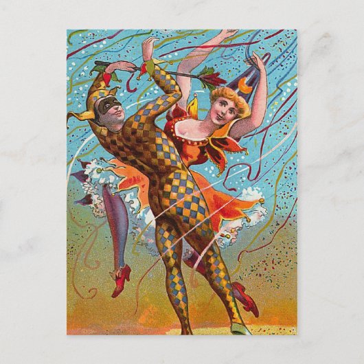 Carte Postale Illustration Vintage de la danse arlequin (Devant)