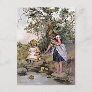 Carte Postale Illustration Vintage de l'alimentation des canards