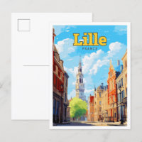 Illustration Vintage de Lille France Travel Art