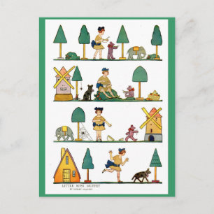 Carte Postale Illustration vintage de Little Miss Muffet dans le