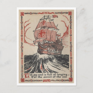 Carte Postale Illustration vintage de livre de bateau pirate à v