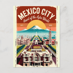 Carte Postale Illustration Vintage de Mexico City Voyage Rétro