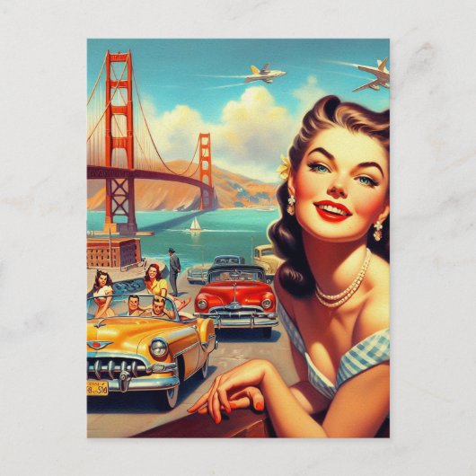 Carte Postale Illustration vintage de San Francisco (Devant)