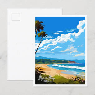 Carte Postale Illustration Vintage de voyage de Byron Bay Austra