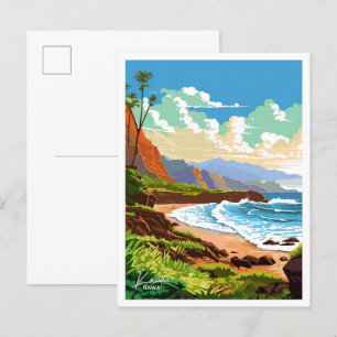Carte Postale Illustration Vintage de voyage de Kauai Hawaii