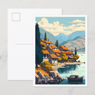 Carte Postale Illustration Vintage de voyage sur le lac Ohrid