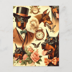 Carte Postale Illustration vintage Doberman sans fil