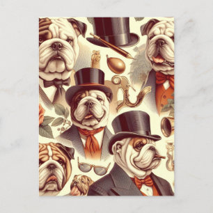 Carte Postale Illustration vintage en anglais Bulldog Seamless