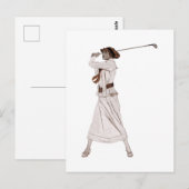 Carte Postale Illustration vintage femme jouant au golf (Devant / Derrière)